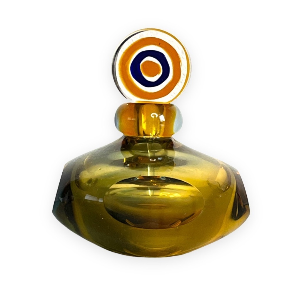 Fifth Avenue Crystal Art Glass Amber And Blue‎ Hancrafted Perfume Bottle